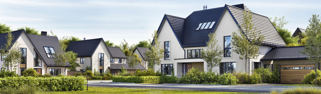 Street of beautiful residential houses